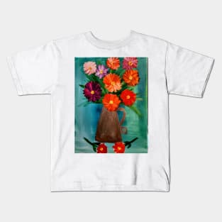 Some abstract mixed flowers in a metallic vase Kids T-Shirt